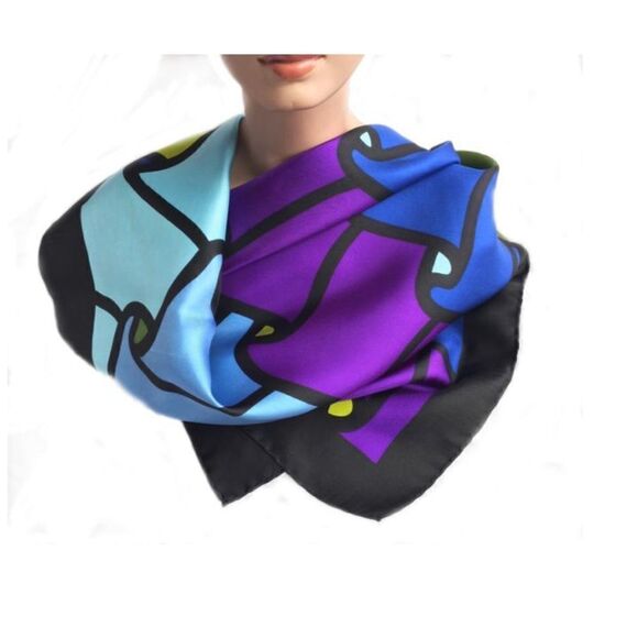Roberta di Camerino-Florence Italy 35' square silk scarf-multi jewel colors - Picture 2 of 8